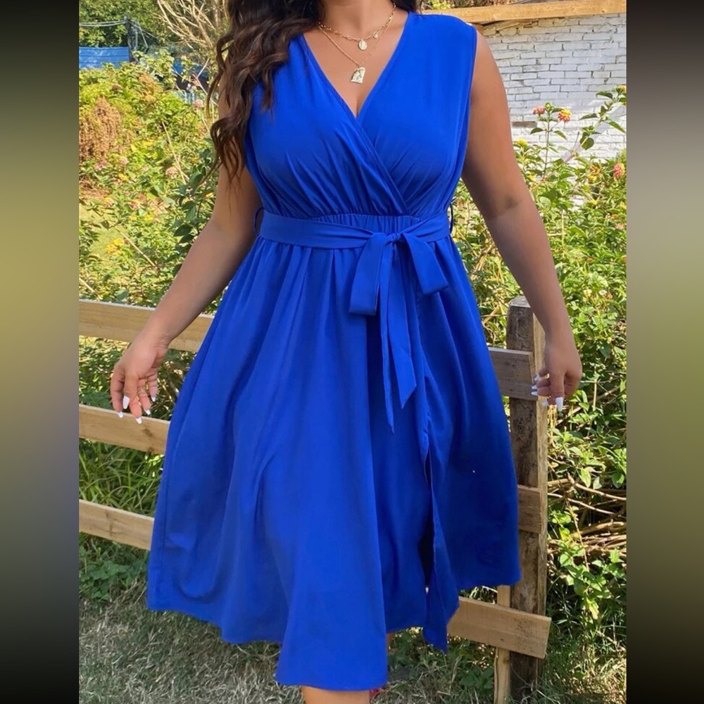Plus size belted wrap detail midi dress